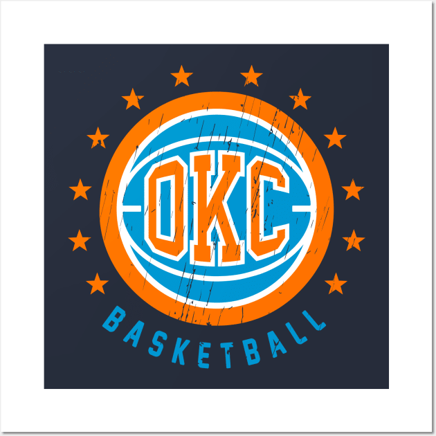 OKC Basketball Vintage Distressed Wall Art by funandgames